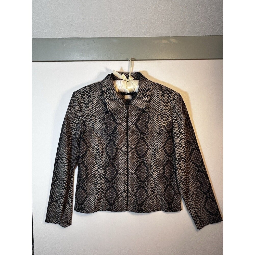Positive Attitude Womens Size 14 Snake Print Zip Front Jacket Black Gray Career - Picture 13 of 15
